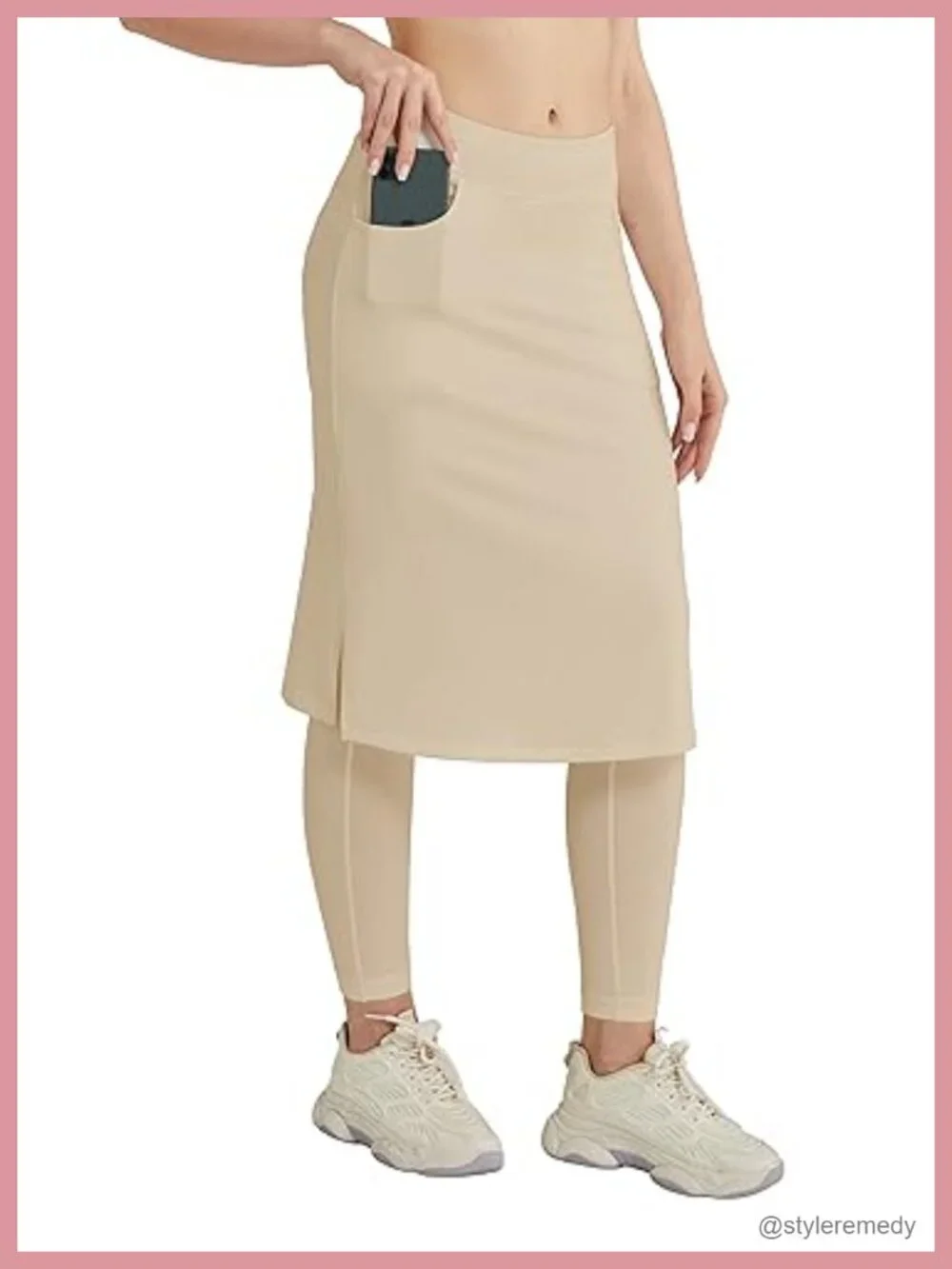 Midi Skort with Attached Leggings, High Waist Tummy Control, 4-Way Stretch